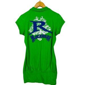 Rocawear Y2K Cap Sleeve Zip Tee Kelly Green Back Spellout Casual - M